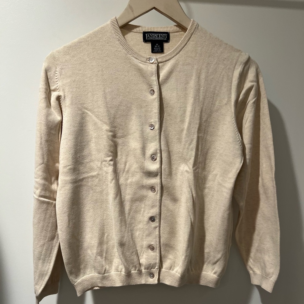 Lands' End Women's Cream Cardigan Sweater size M